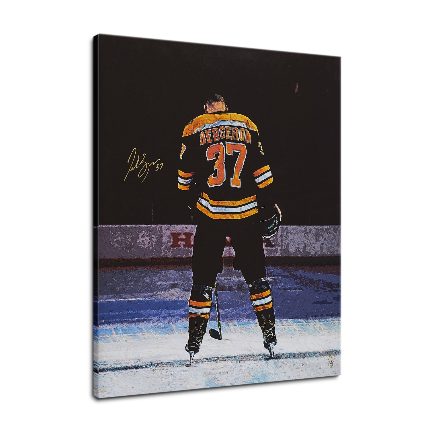 Patrice Bergeron Signed Boston Reverse Spotlight 26x32 Art Canvas /20