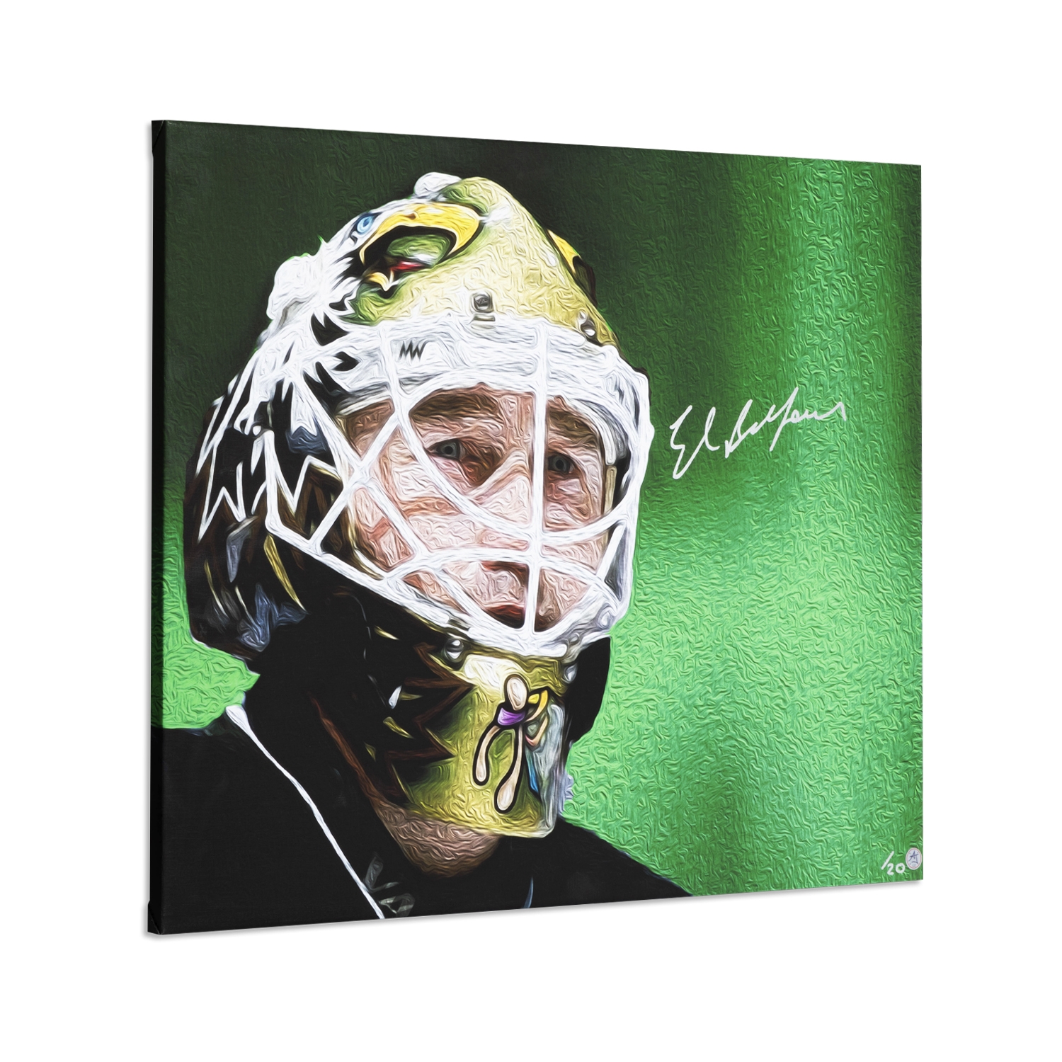 Ed Belfour Autographed Dallas Eagle Mask Profile 26x32 Art Canvas #/20