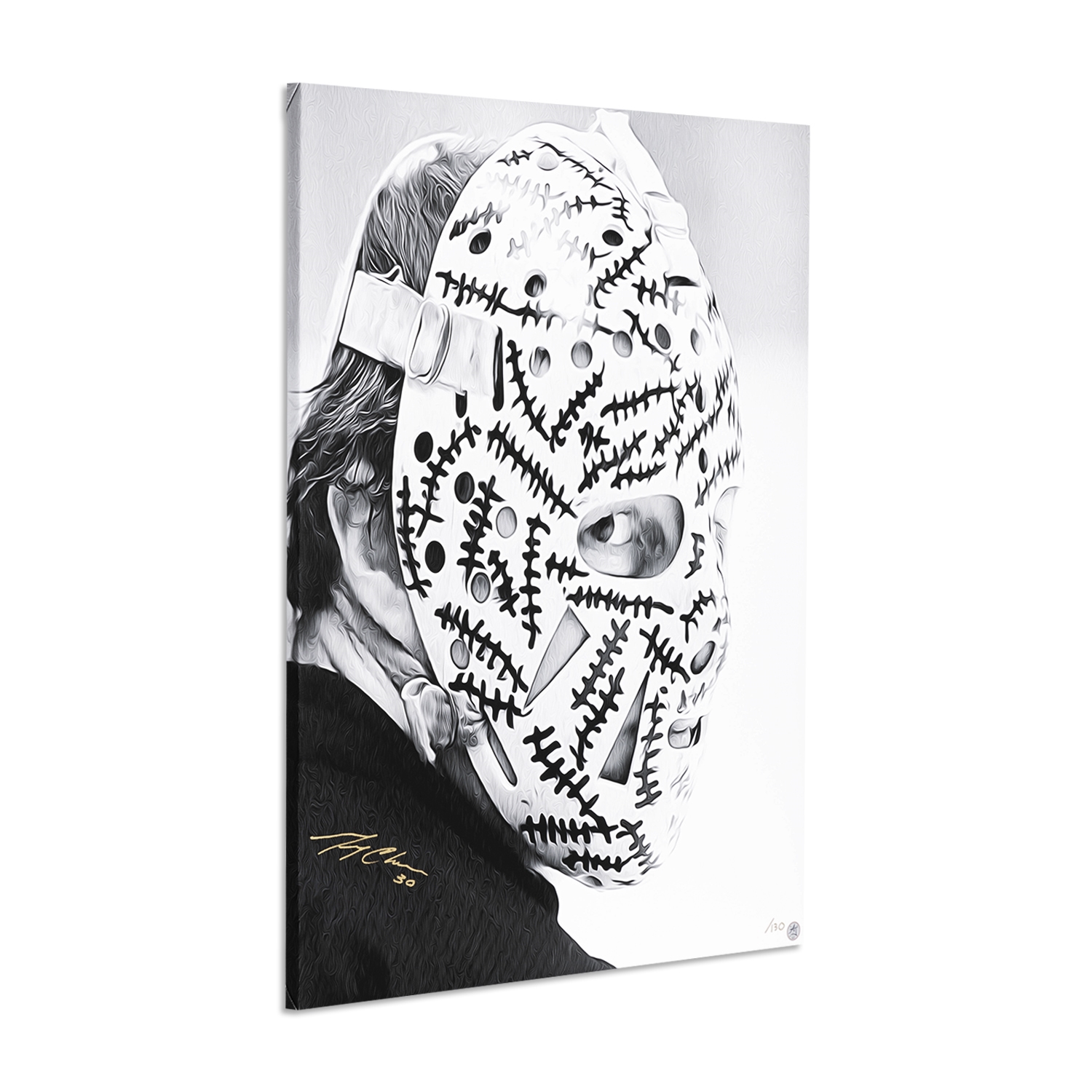 Gerry Cheevers Autographed Stiched Goalie Mask Profile 26x32 Art Canvas