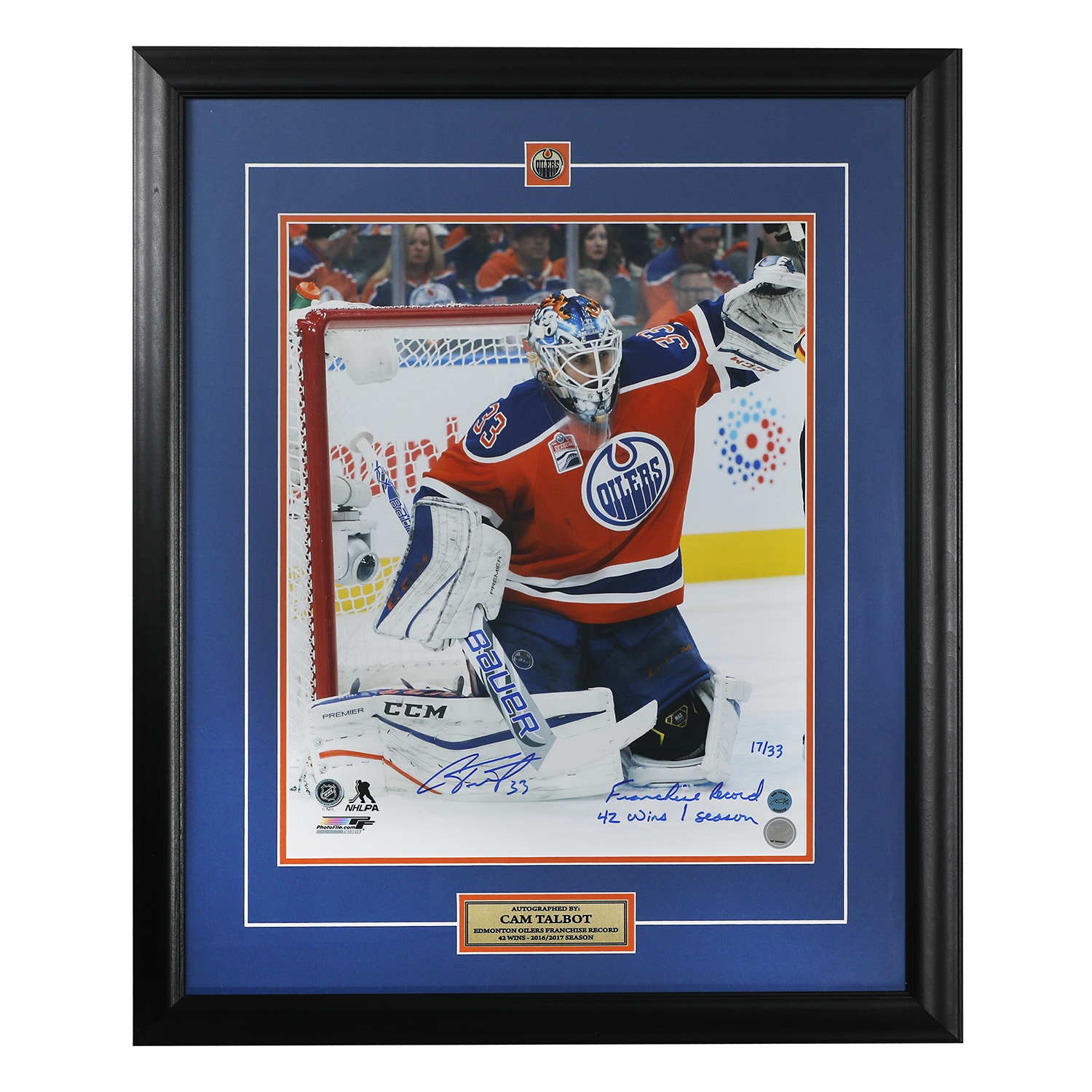 Cam Talbot Edmonton Oilers Signed & Inscribed 42 Wins Record 26x32 Frame #17/33