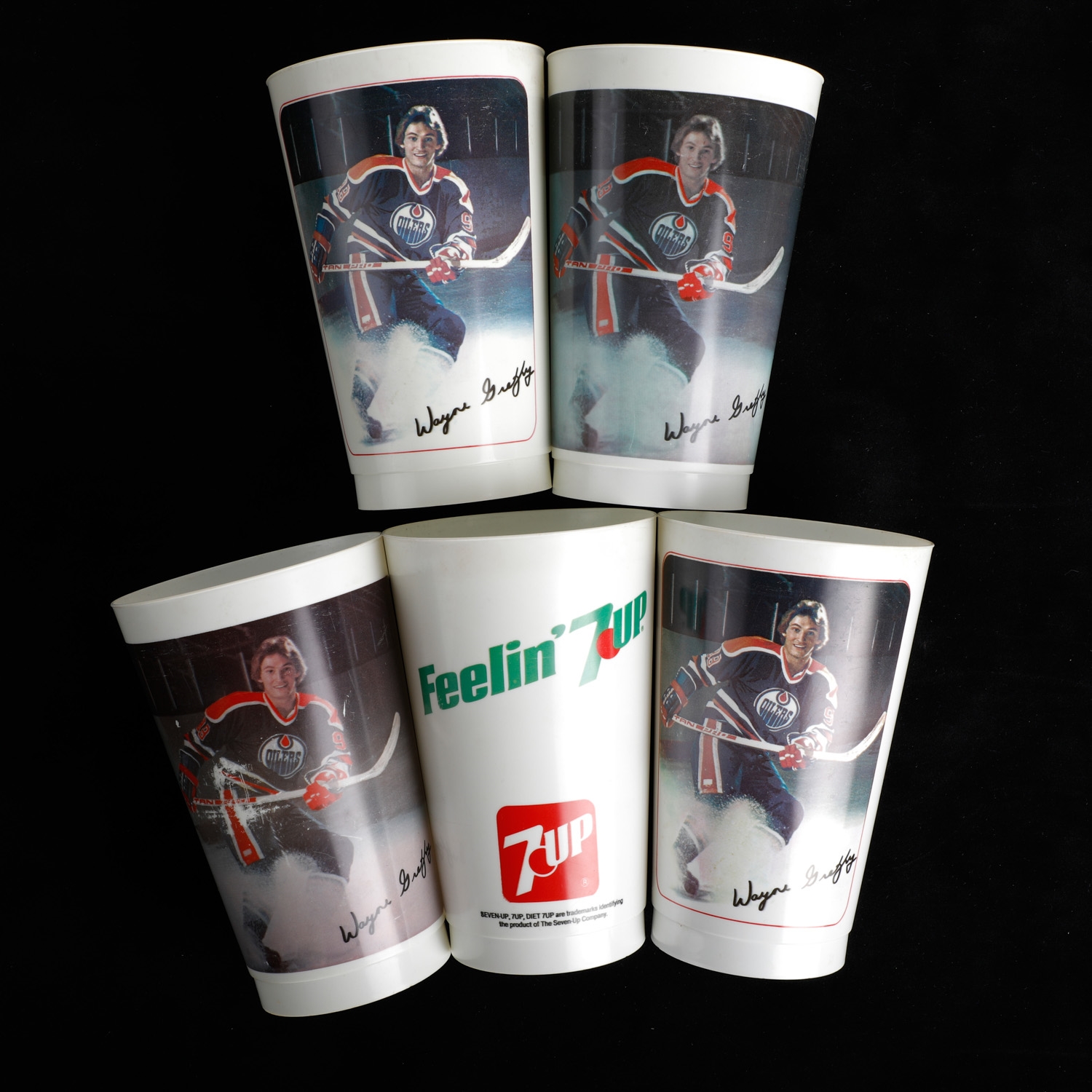 Lot Of 5 Wayne Gretzky Edmonton Oilers 1980s Plastic 7UP Cups