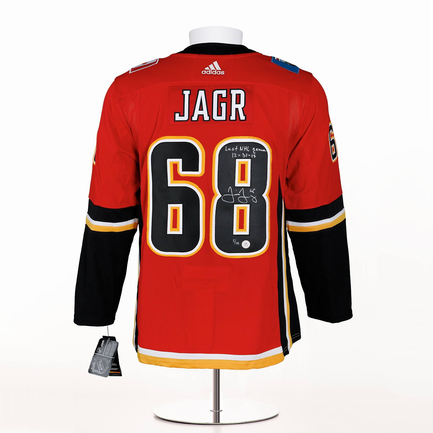 Jaromir Jagr Calgary Flames Signed & Dated Last Game adidas Jersey # 5/68