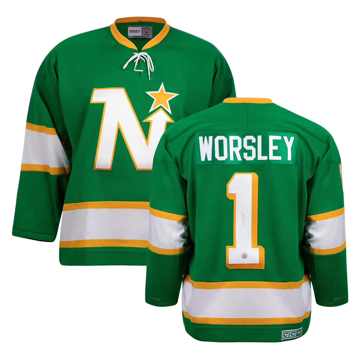 Gump Worsley Signed Minnesota North Stars Vintage CCM Jersey with HOF Note