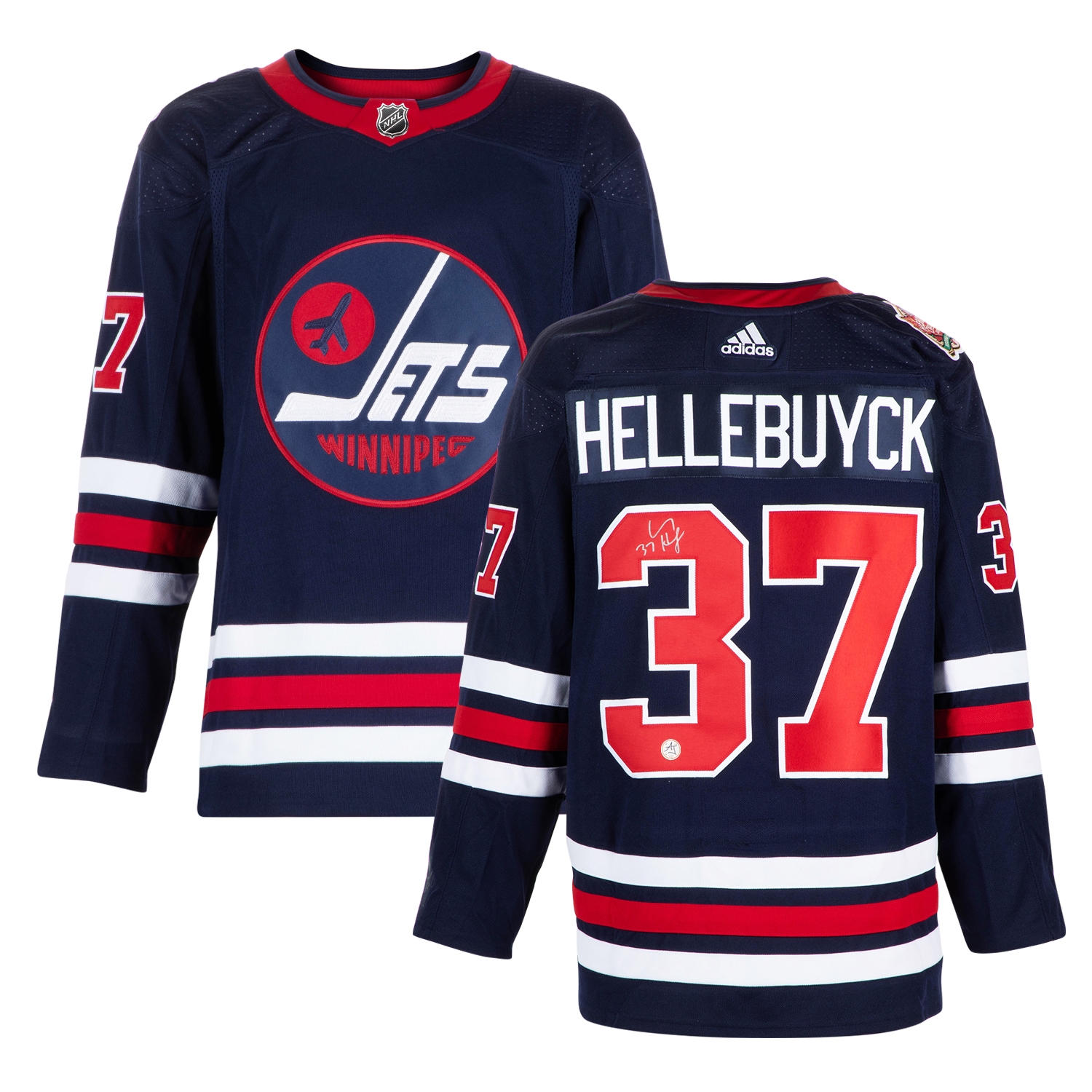 Connor Hellebuyck Signed Winnipeg Jets 2019 Heritage Classic adidas Jersey