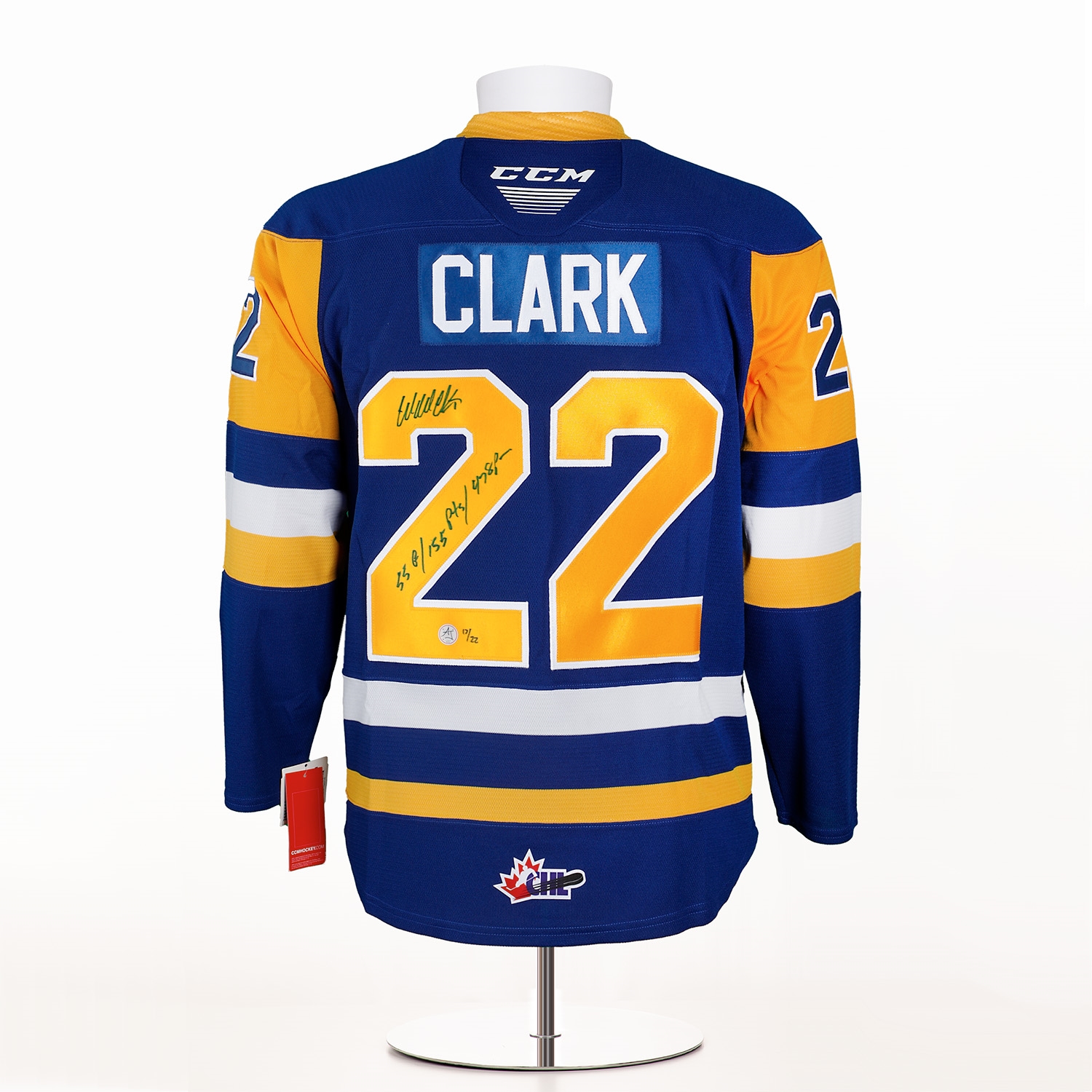 Wendel Clark Signed Saskatoon Blades CHL Stats CCM Jersey #17/22