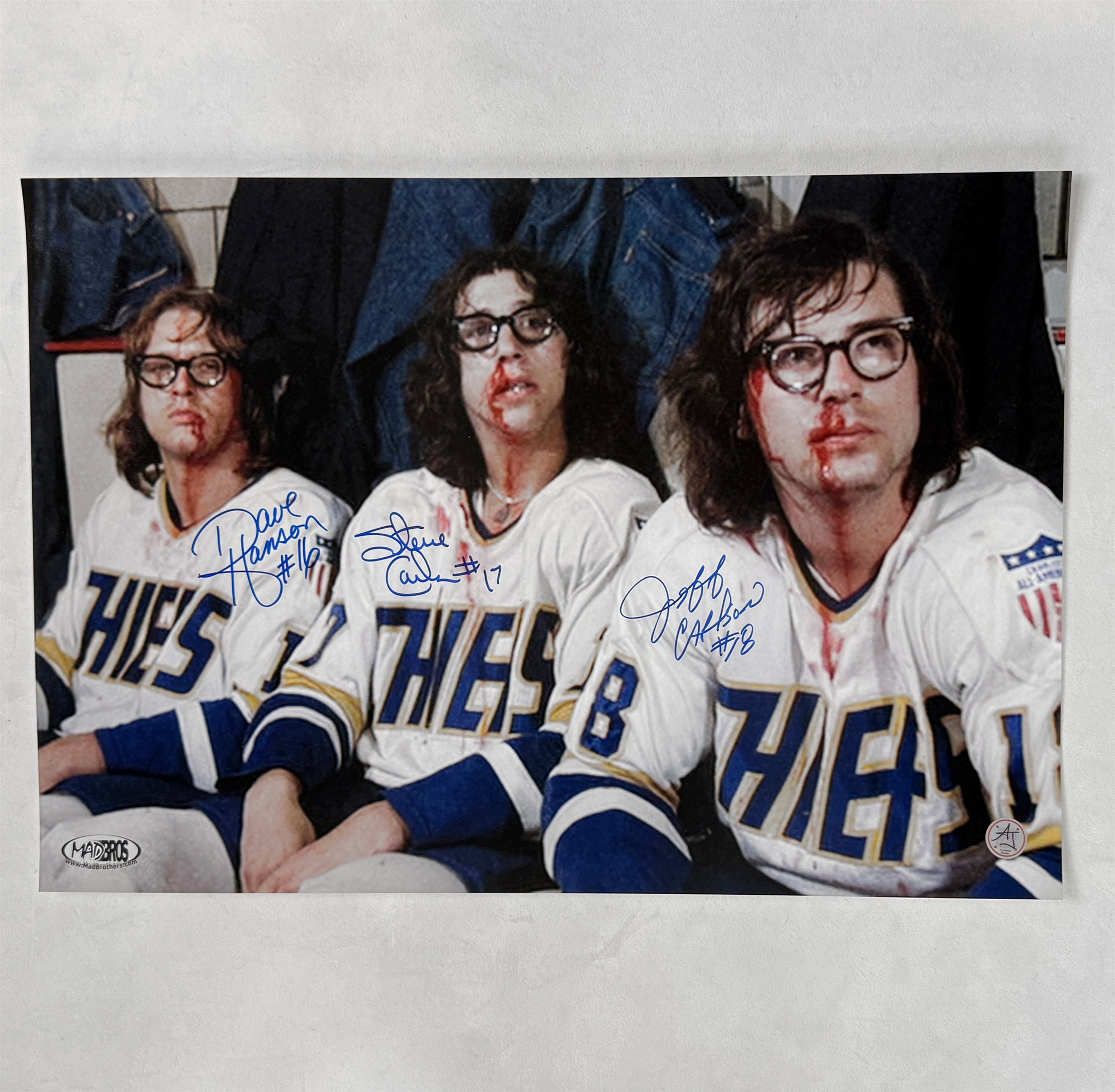 Hanson Brothers Autographed Slap Shot Bloody Warriors 14x20 Photo