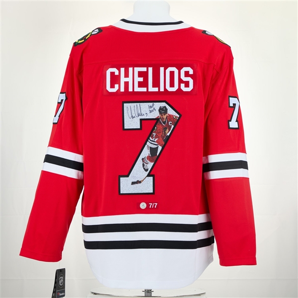 Chris Chelios Signed Chicago Blackhawks Graphic Art Fanatics Jersey #7/7