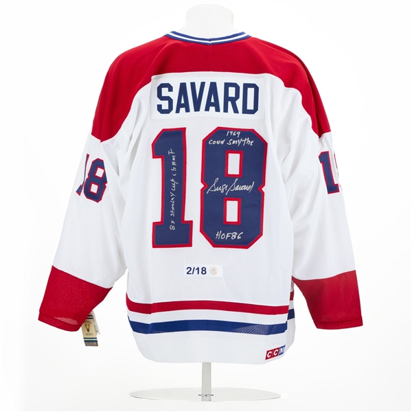 Serge Savard Montreal Canadiens Signed Career Stats CCM Jersey #2/18