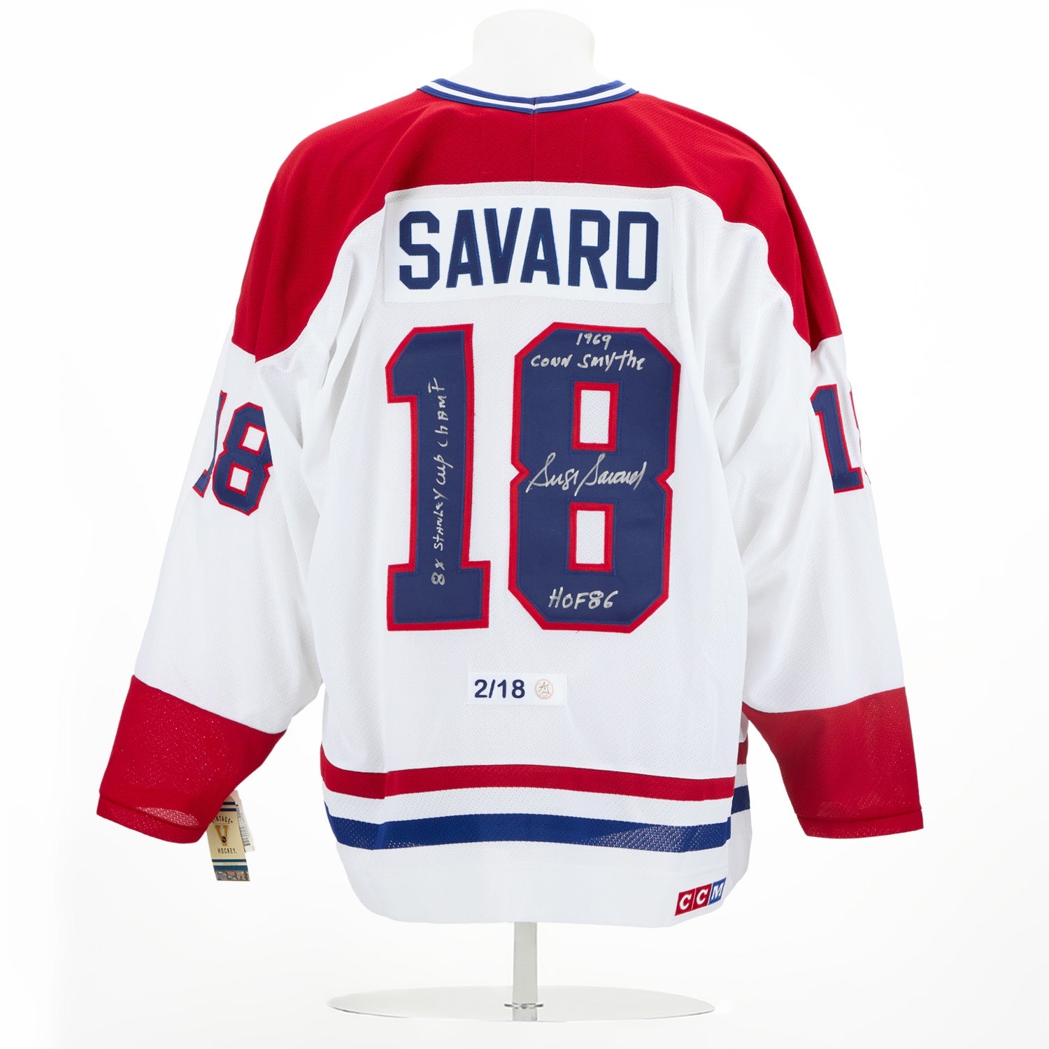 Serge Savard Montreal Canadiens Signed Career Stats CCM Jersey #2/18