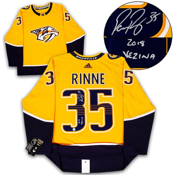 Pekka Rinne Signed Nashville Predators Yellow adidas Jersey with 2018 Vezina Note