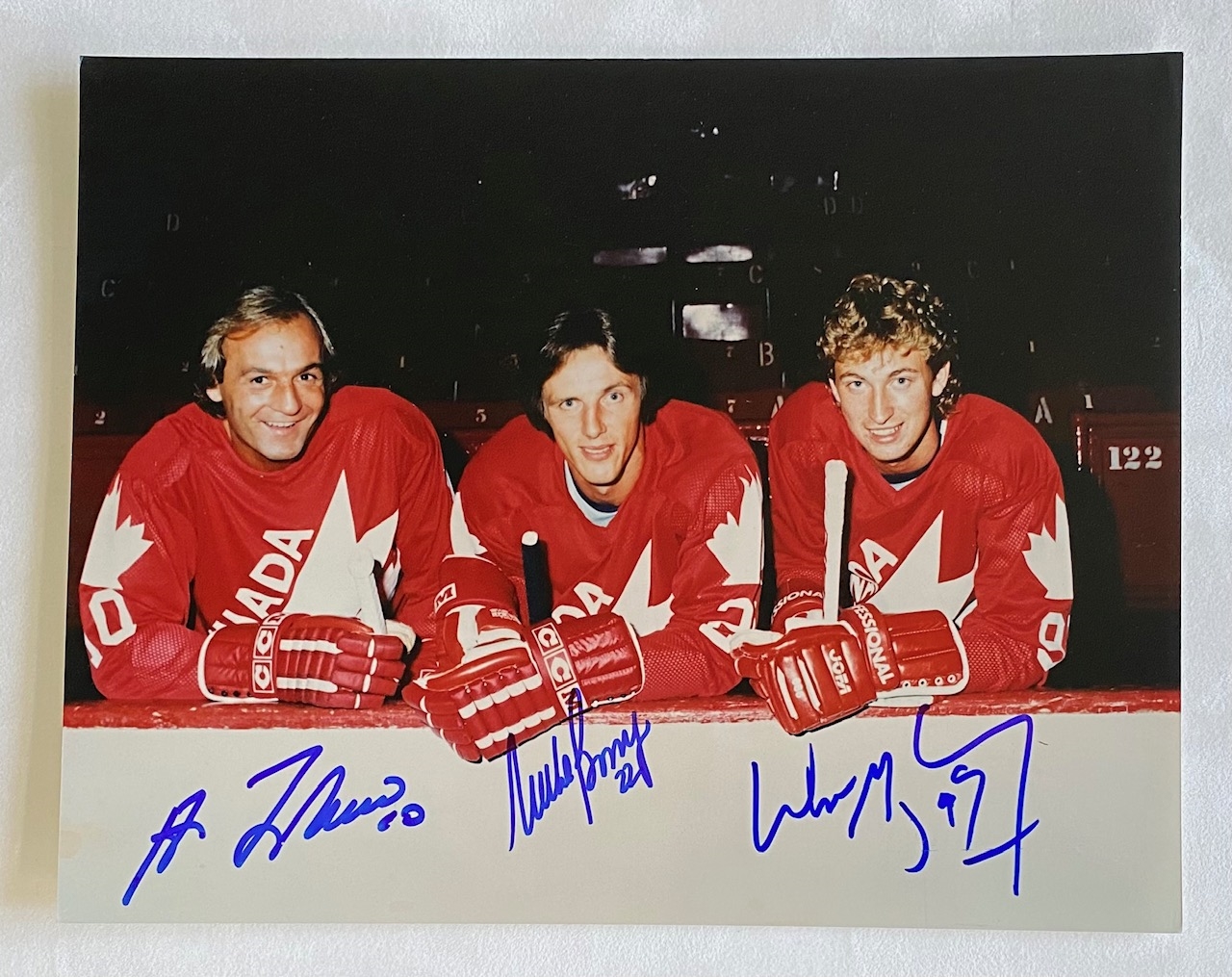 Wayne Gretzky, Guy Lafleur & Mike Bossy Signed 1976 Canada Cup 8x10 Photo