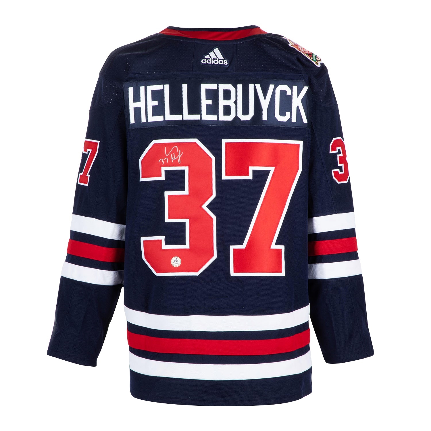 Connor Hellebuyck Signed Winnipeg Jets 2019 Heritage Classic adidas Jersey