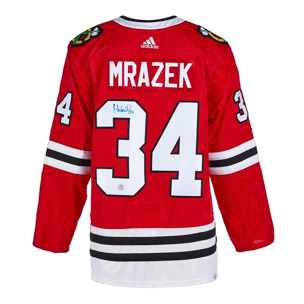 Petr Mrazek Autographed Chicago Blackhawks Red adidas Jersey