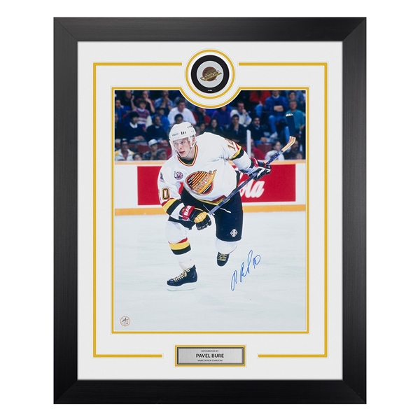 Pavel Bure Autographed Vancouver Canucks Puck Logo 26x32 Frame