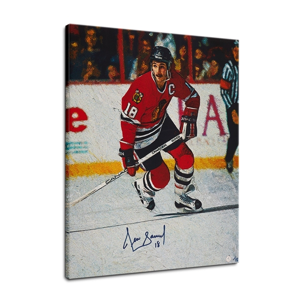 Denis Savard Signed Chicago Hockey Portrait 26x32 Art Canvas /19