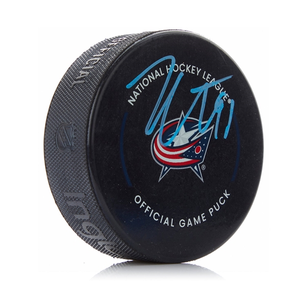 Kent Johnson Signed Columbus Blue Jackets Official Game Puck