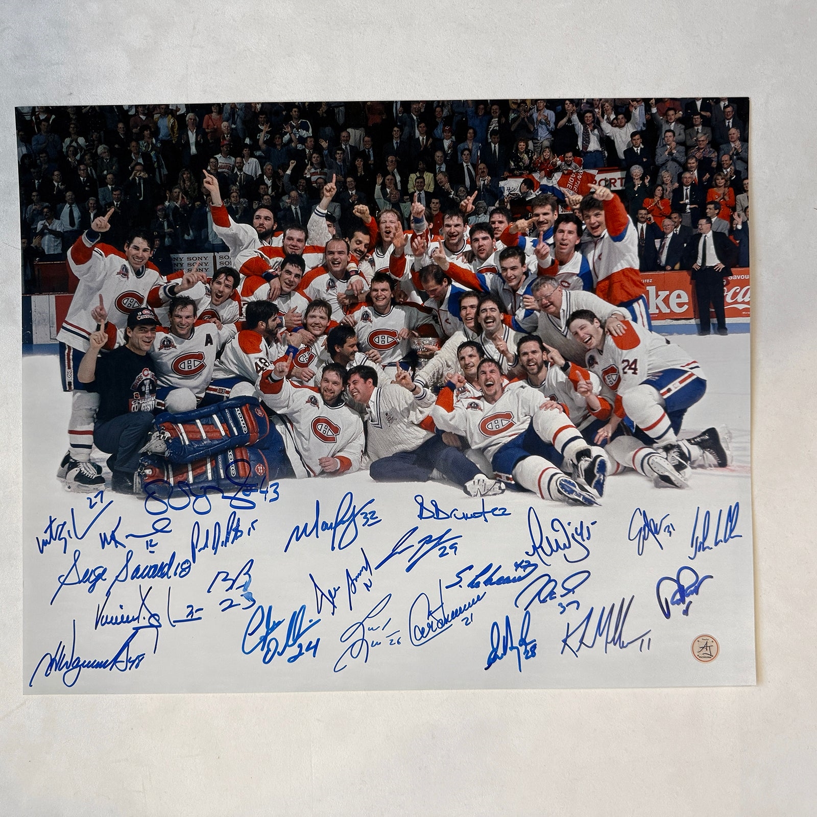 1993 Montreal Canadiens Stanley Cup 23 player Team Signed 16x20 Photo (Flawed)