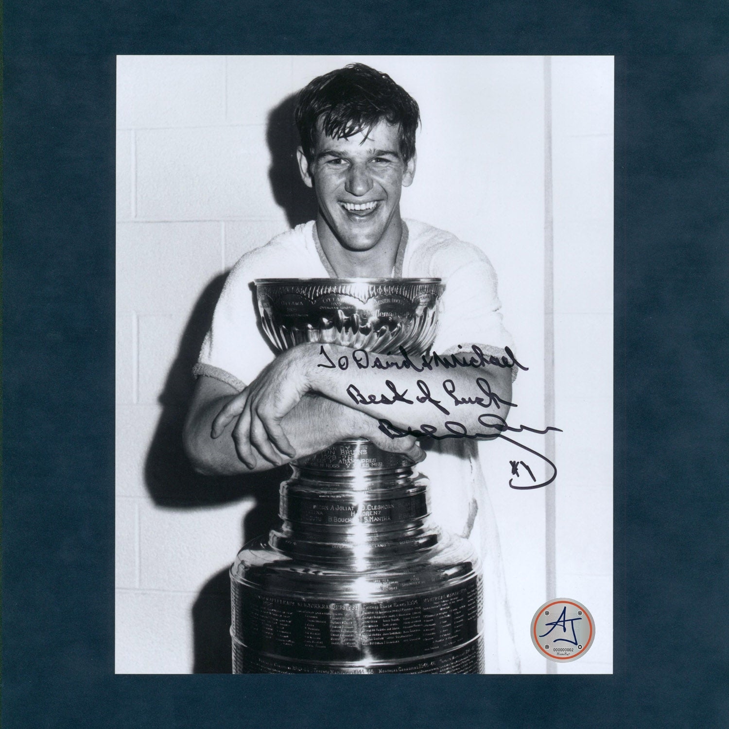 Bobby Orr Autographed Boston Bruins Stanley Cup 8x10 Photo (Flawed)