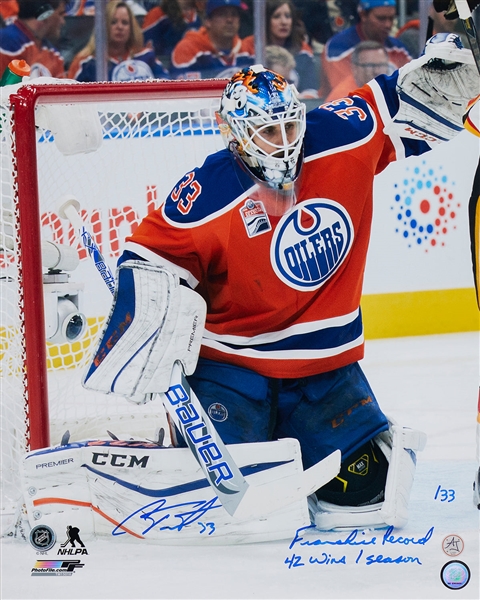 Cam Talbot Signed & Inscribed Edmonton Oilers Wins Record 16x20 Photo