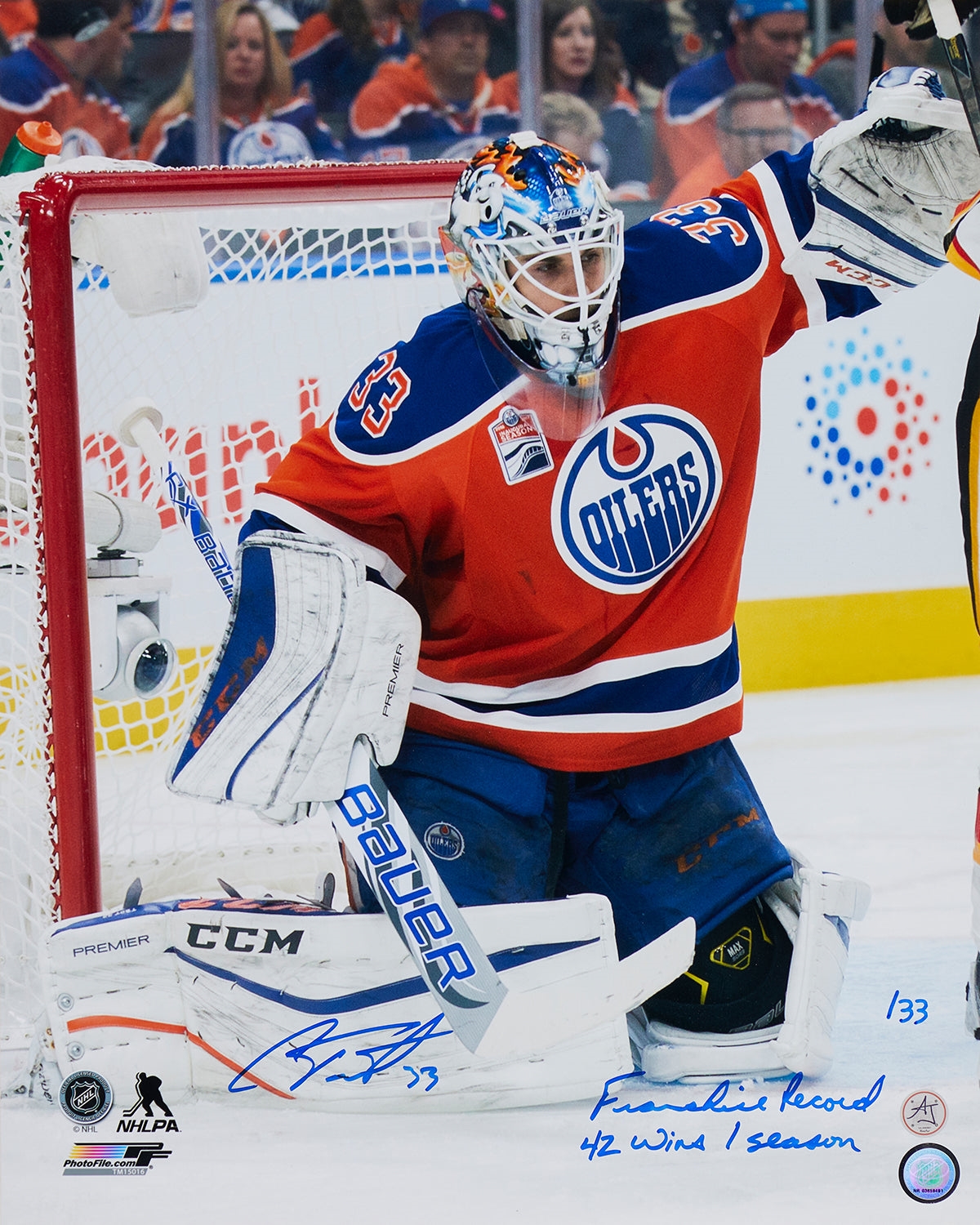 Cam Talbot Signed & Inscribed Edmonton Oilers Wins Record 16x20 Photo