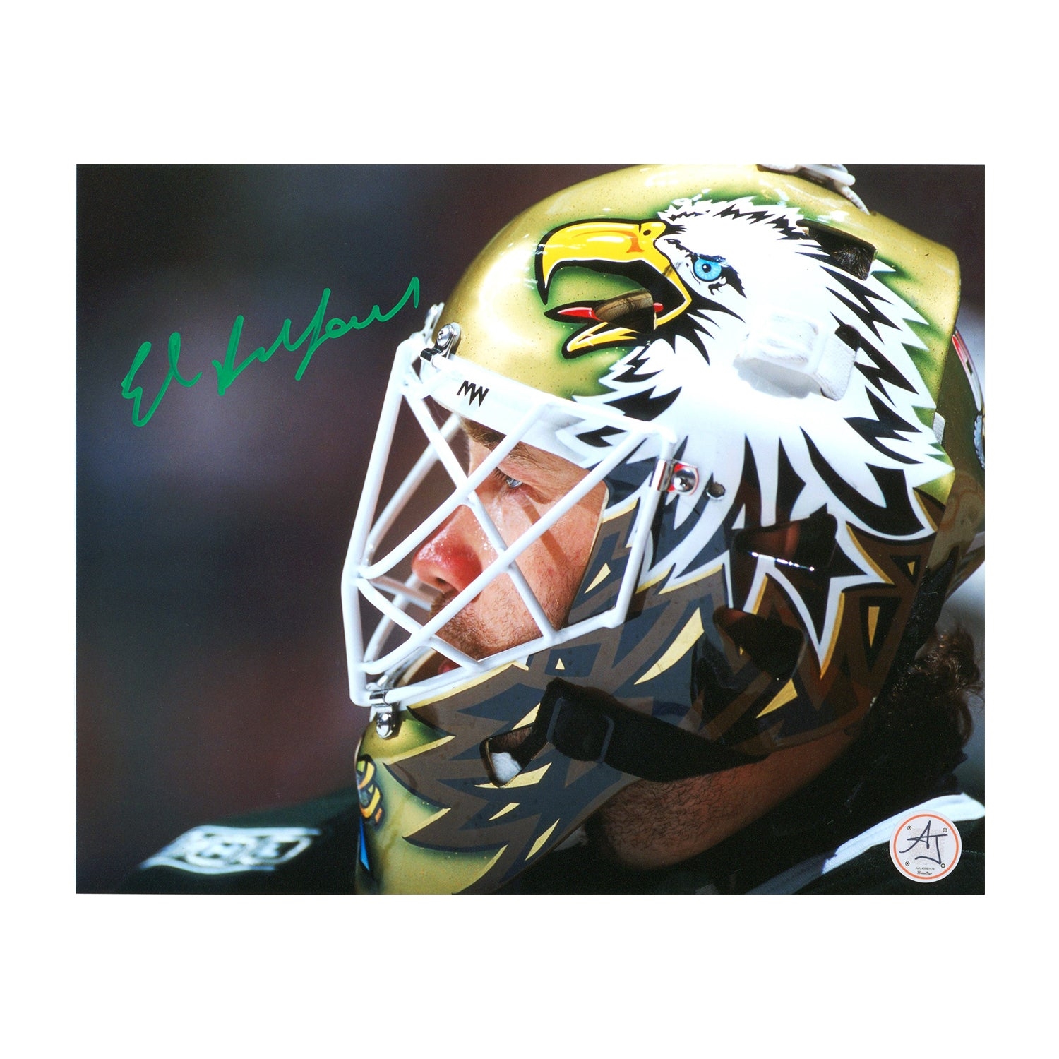 Ed Belfour Signed Dallas Stars Eagle Mask Profile 8x10 Photo