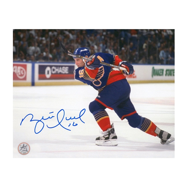 Brett Hull Autographed St Louis Blues Slapshot 8x10 Photo