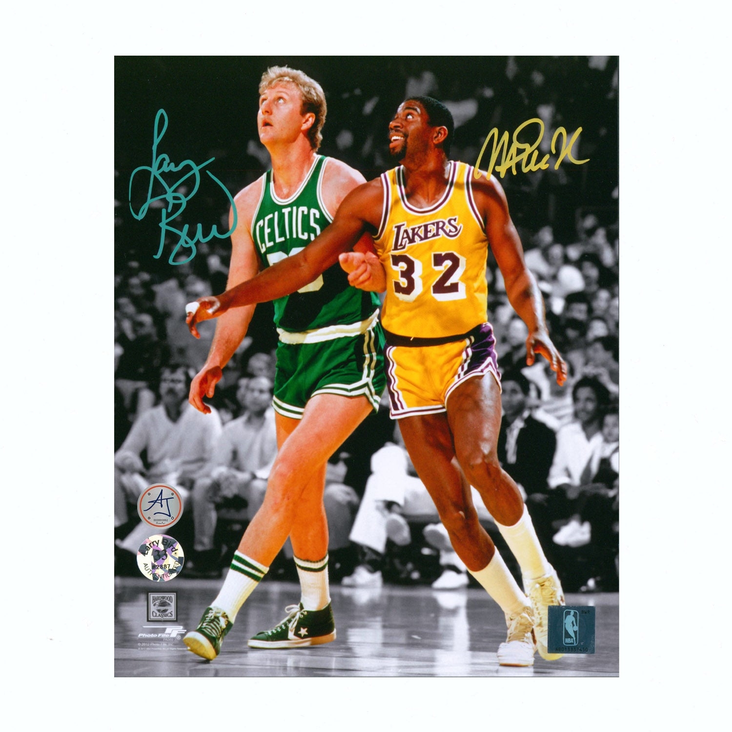 Magic Johnson & Larry Bird Dual Signed Basketball 8x10 Photo