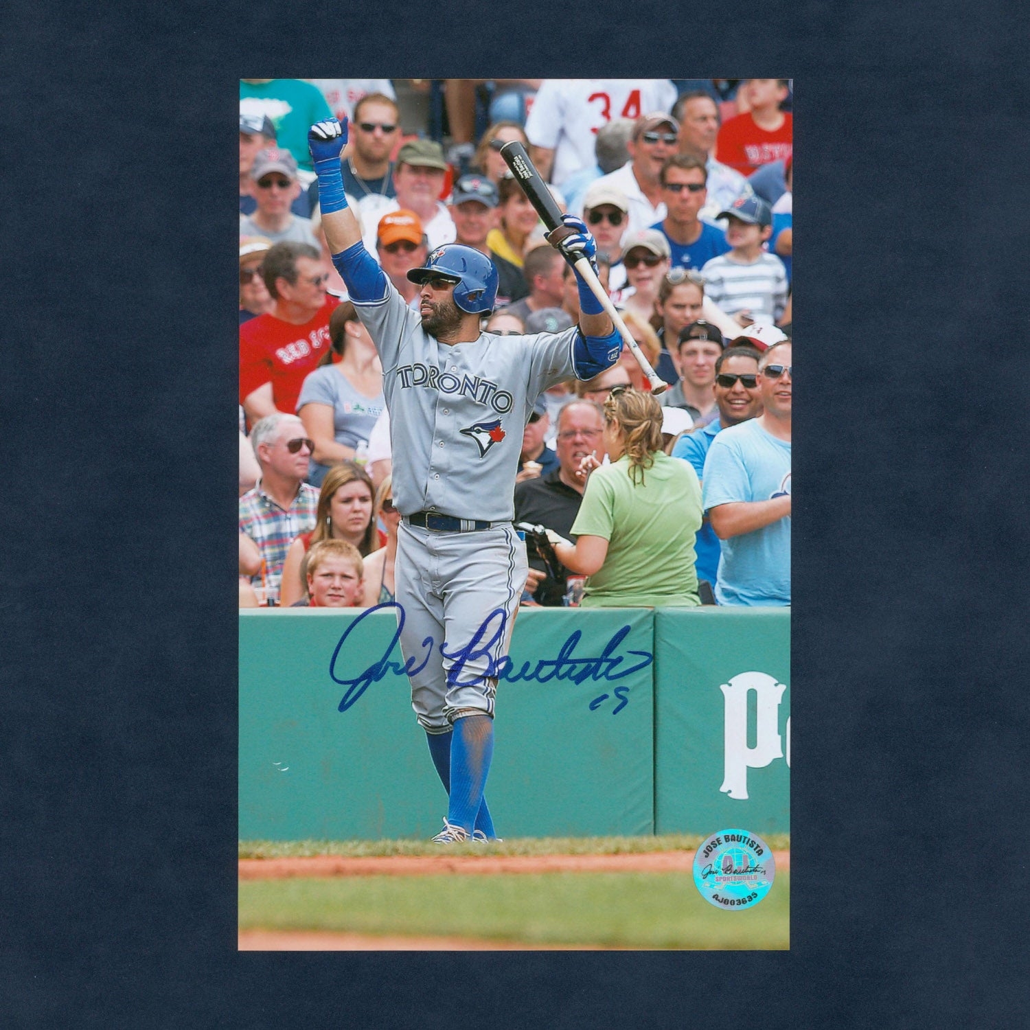 Jose Bautista Autographed Toronto Blue Jays Baseball 5x8 Photo