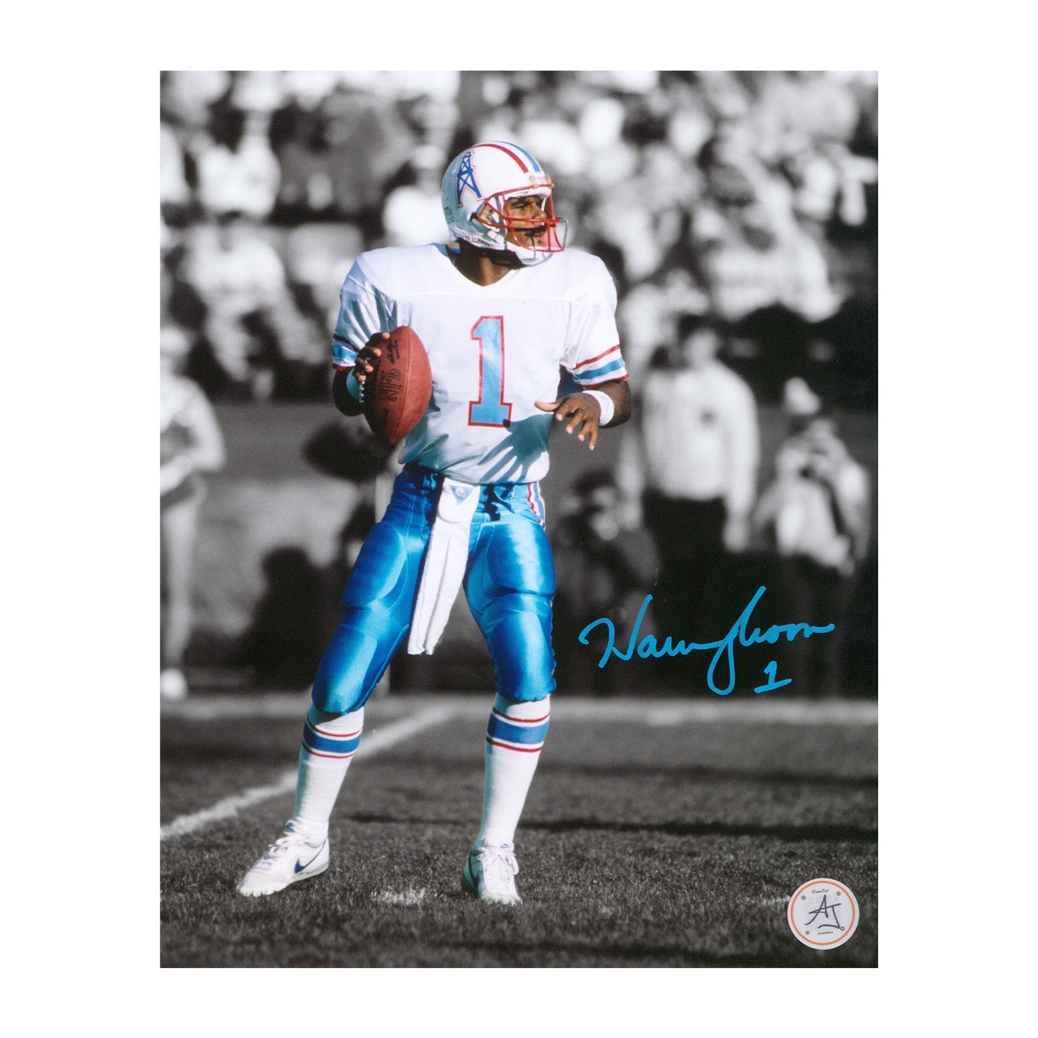 Warren Moon Signed Houston Oilers Colour Isolation NFL Football 8x10 Photo