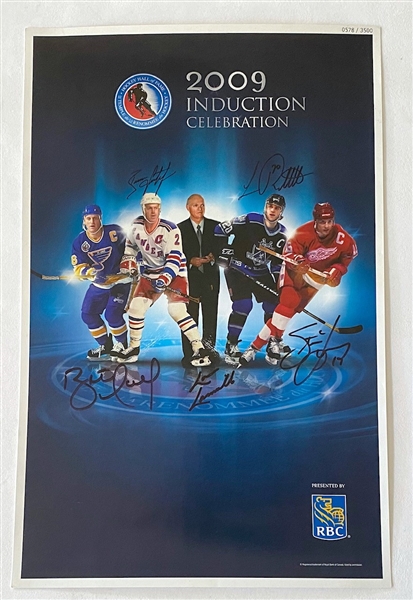 2009 Hall of Fame Induction 11x17 Poster Signed by Yzerman, Hull, Leetch, Robitaille, Lamoriello