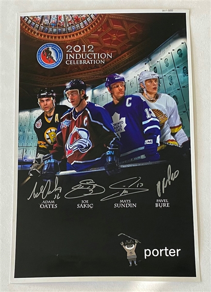 2012 Hall of Fame Induction 11x17 Poster Signed by Sundin, Sakic, Bure, Oates