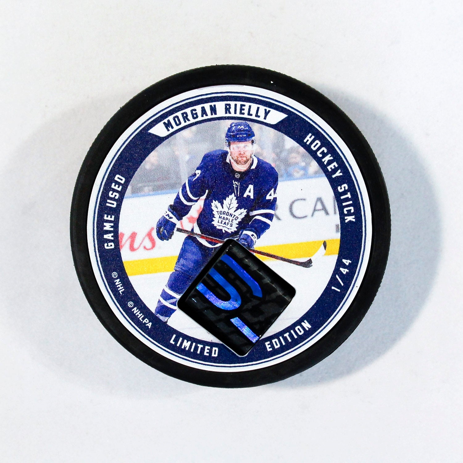 Morgan Rielly Authentic Game Used Hockey Stick Collector Puck #1/44