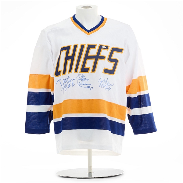 Hanson Brothers Signed Slap Shot Charlestown Chiefs Hockey Jersey