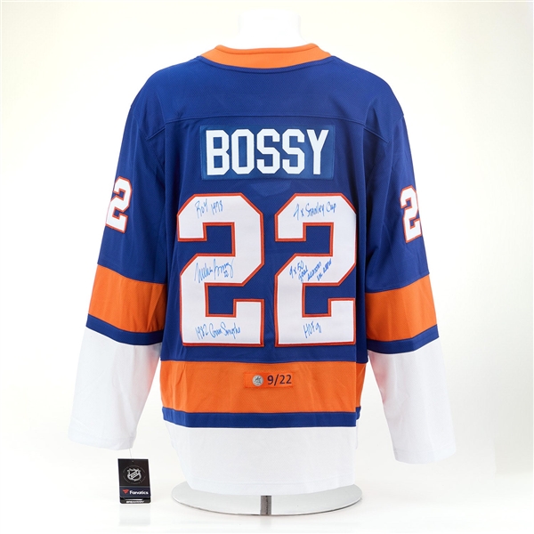 Mike Bossy Signed & Inscribed New York Islanders Fanatics Career Stats Jersey #9/22