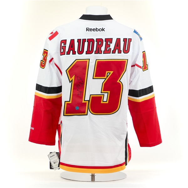 Johnny Gaudreau Signed Calgary Flames White Rookie Season Vintage Reebok Jersey