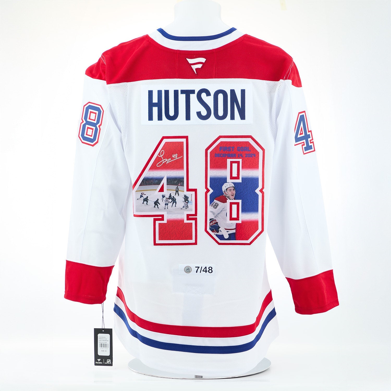 Lane Hutson Signed Montreal Canadiens Graphic Art Fanatics Jersey #7/48