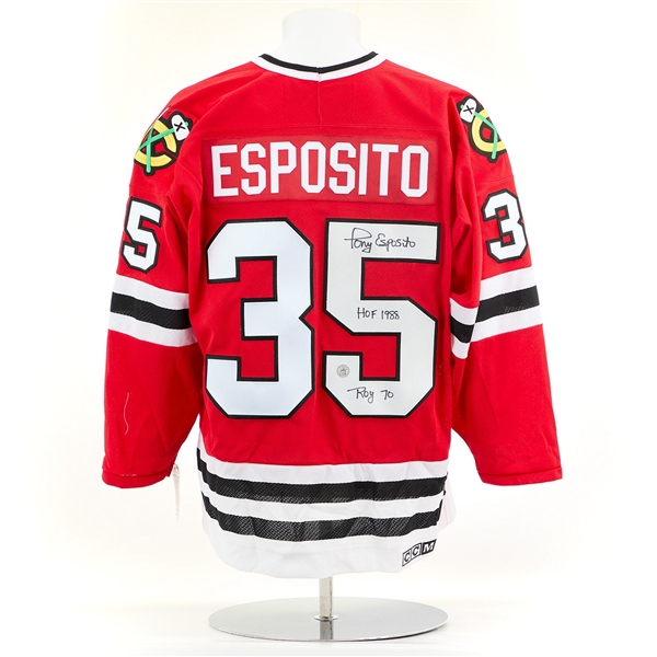 Tony Esposito Signed & Inscribed Chicago Blackhawks Vintage CCM Jersey