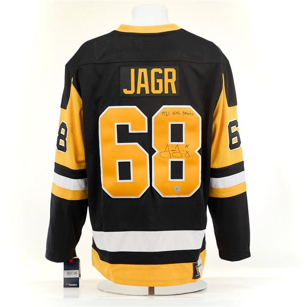 Jaromir Jagr Signed & Inscribed Pittsburgh Penguins Fanatics Throwback Jersey