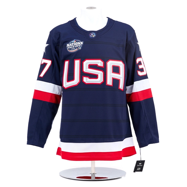 Connor Hellebuyck Signed Team USA 4 Nations Face-Off Fanatics Premium Jersey