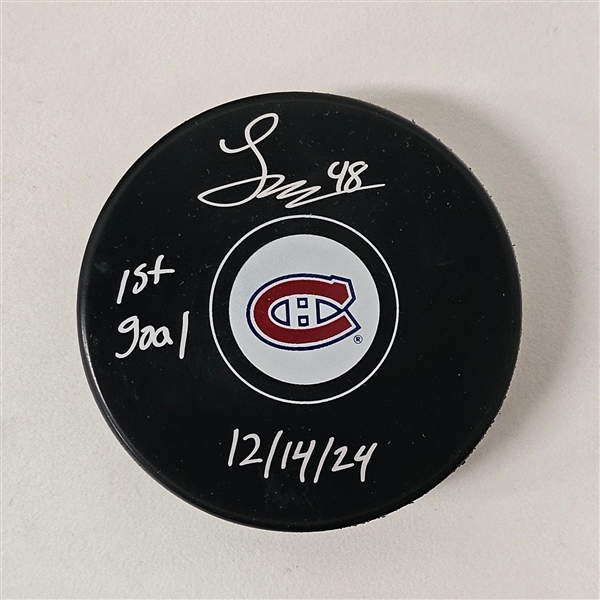 Lane Hutson Montreal Canadiens Signed & Dated 1st NHL Goal Puck