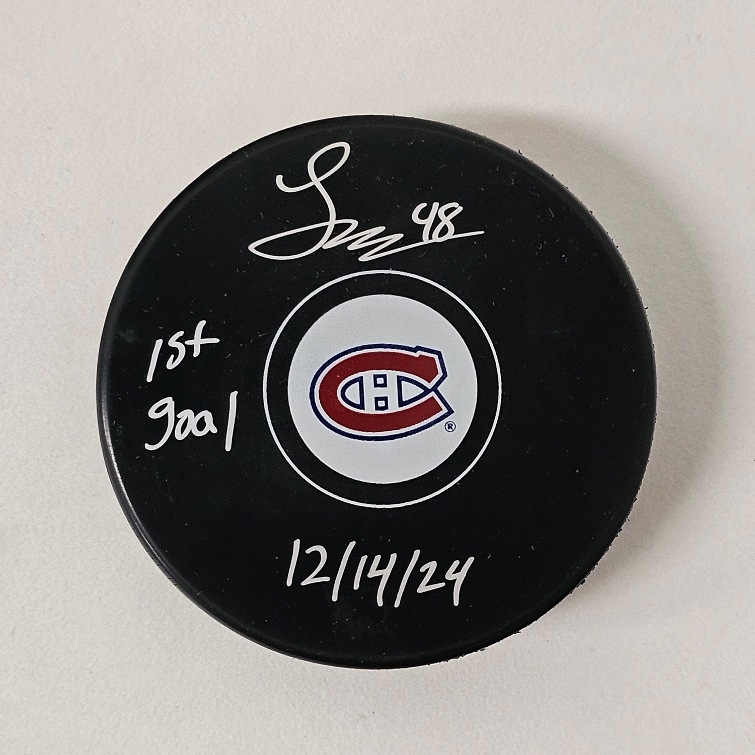 Lane Hutson Montreal Canadiens Signed & Dated 1st NHL Goal Puck