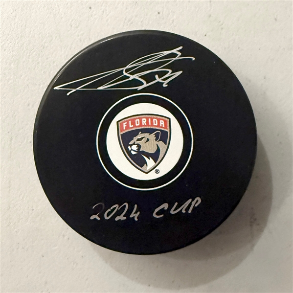 Sergei Bobrovsky Autographed Florida Panthers Hockey Puck with 2024 Cup Note