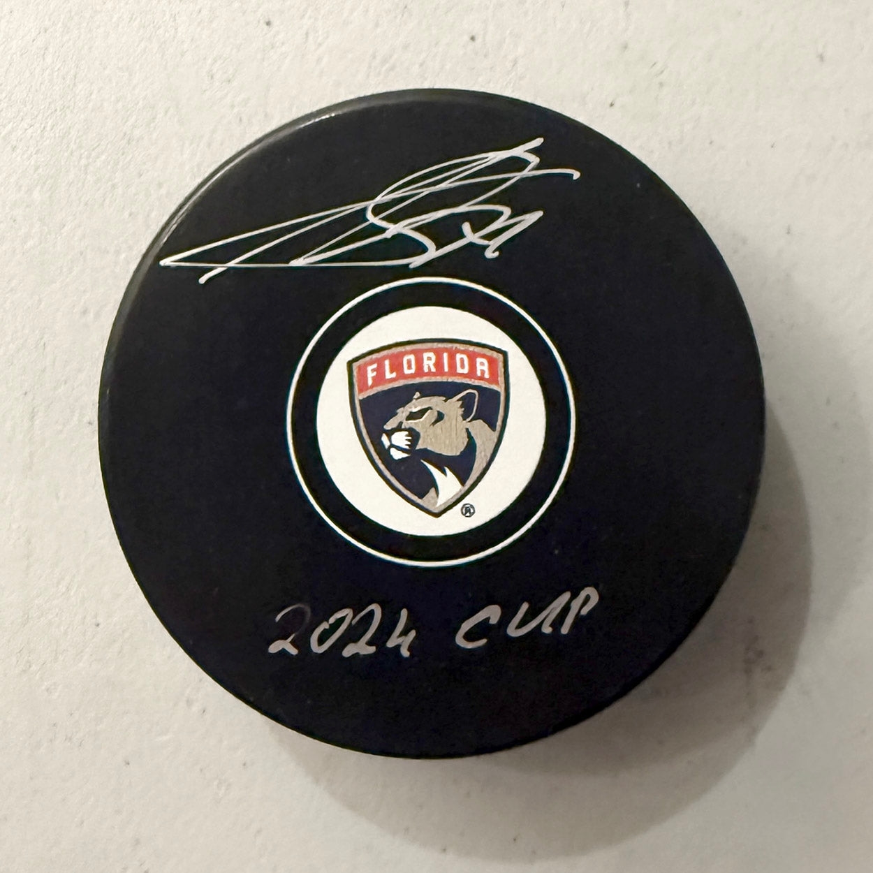 Sergei Bobrovsky Autographed Florida Panthers Hockey Puck with 2024 Cup Note