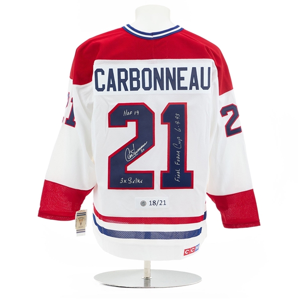 Guy Carbonneau Montreal Canadiens Signed & Inscribed Vintage CCM Jersey #18/23