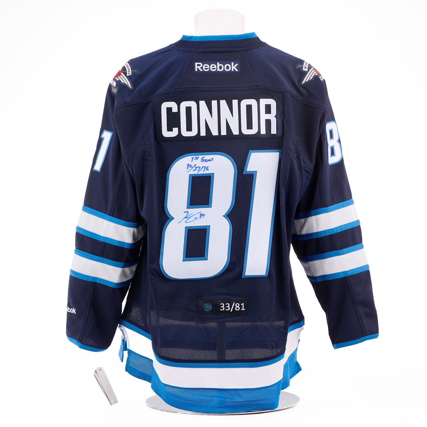 Kyle Connor Winnipeg Jets Signed & Dated 1st Goal Reebok Jersey #33/81