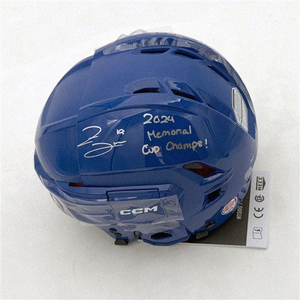 Zayne Parekh Signed Blue CCM Hockey Helmet with Memorial Cup Champs Inscription