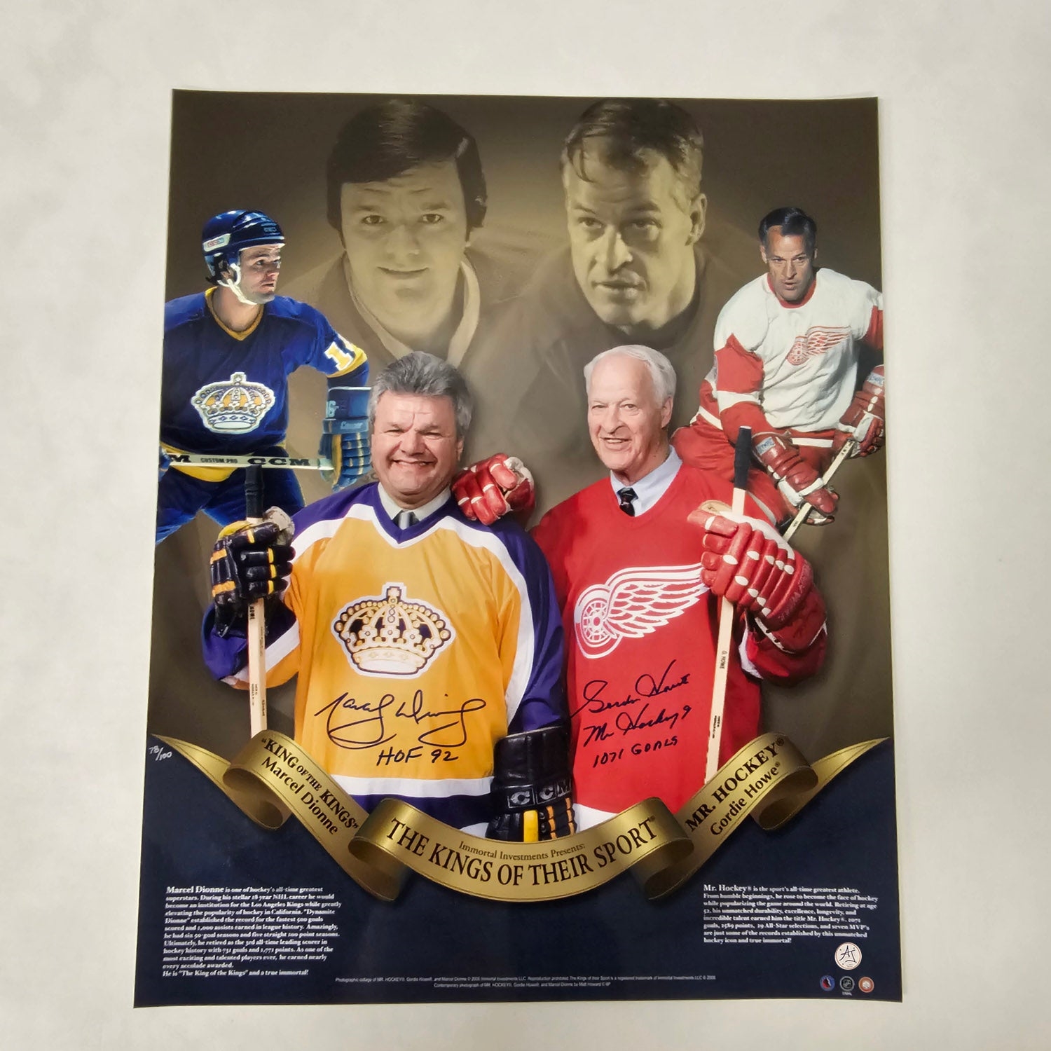 Gordie Howe & Marcel Dionne Dual Signed Hockey Kings 16x20 Photo