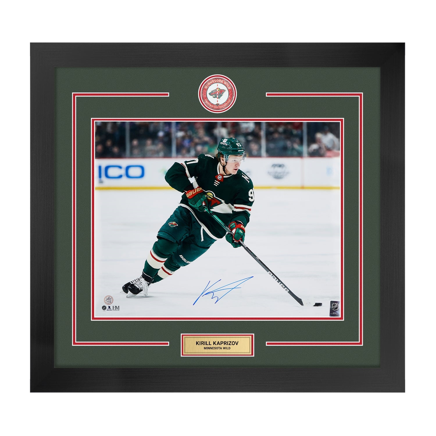 Kirill Kaprizov Autographed Minnesota Wild Centre Ice Logo 28x30 Frame