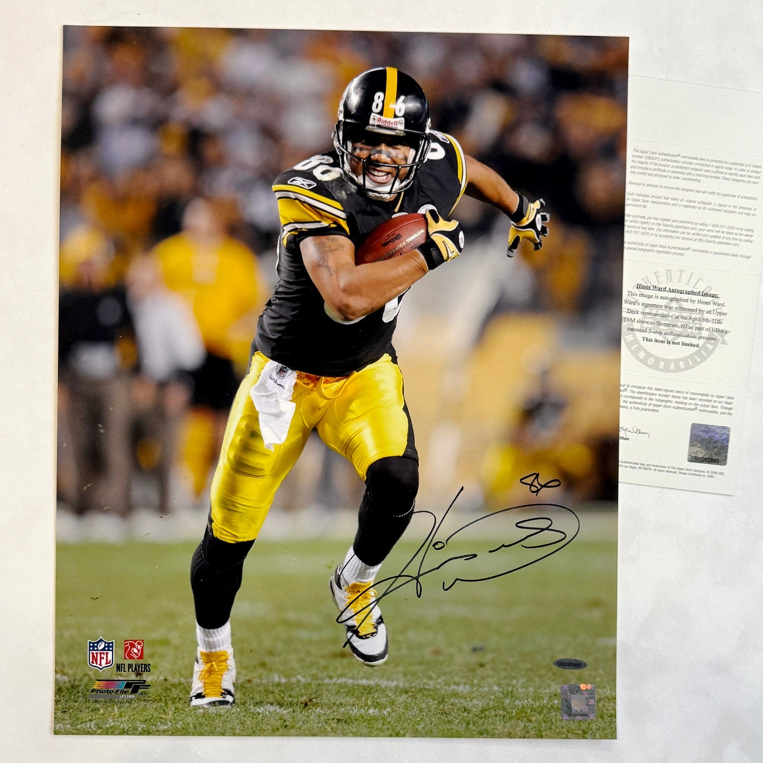 Hines Ward Autographed Pittsburgh Steelers Football 16x20 Photo