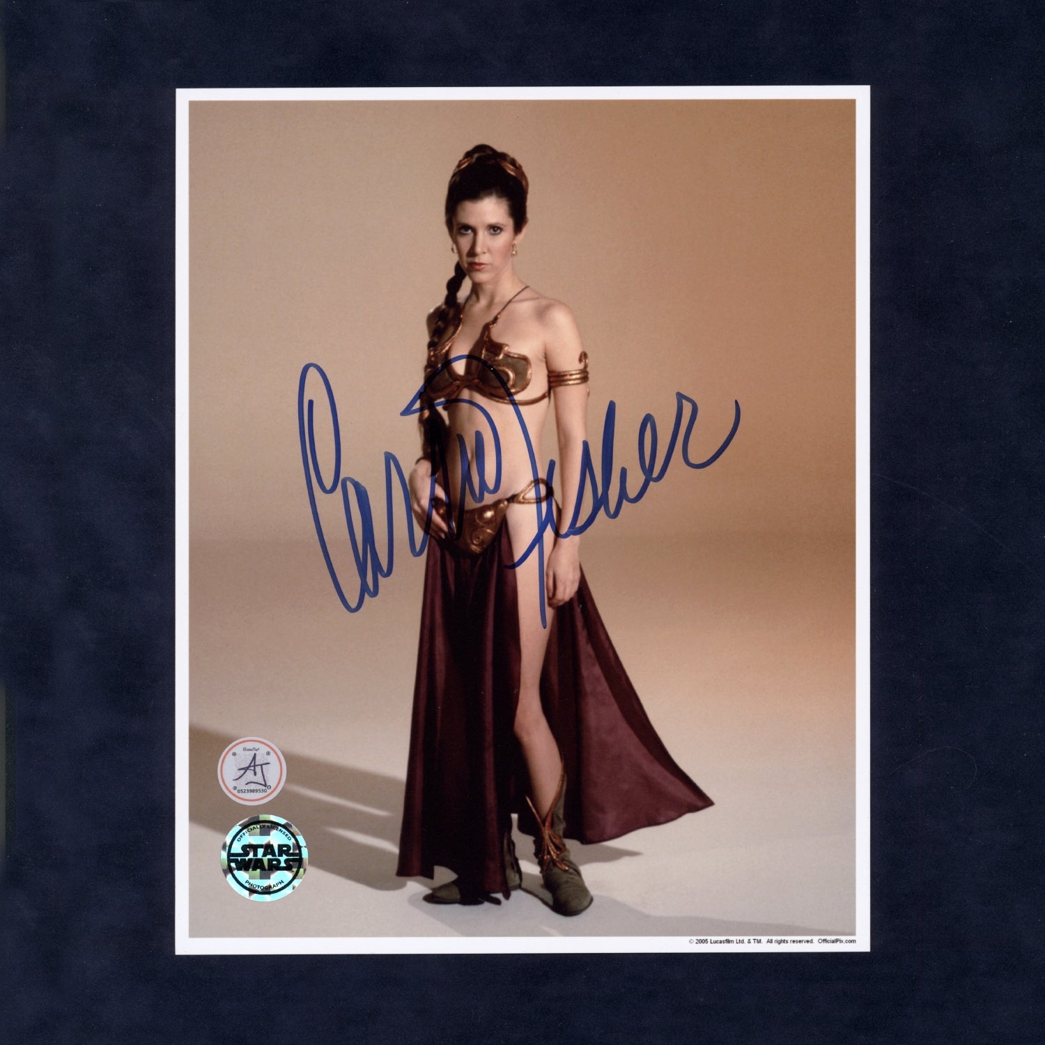 Carrie Fisher Signed Star Wars Princess Leia Gold Bikini 8x10 Photo